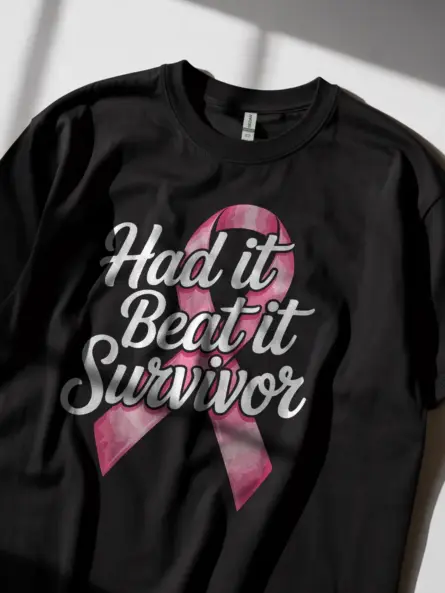 Had It Beat It Survivor Shirt – Watercolor Pink Ribbon Remission Tee - Image 3