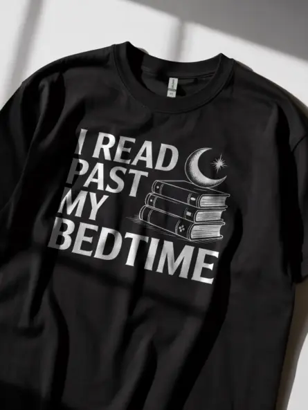 Charming I Read Past My Bedtime T-Shirt – Moon & Books Graphic Tee for Night Owl Readers - Image 2