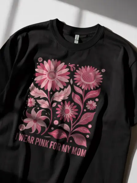Heartfelt “I Wear Pink for My Mom” T-Shirt – Retro Floral Support Tee - Image 3