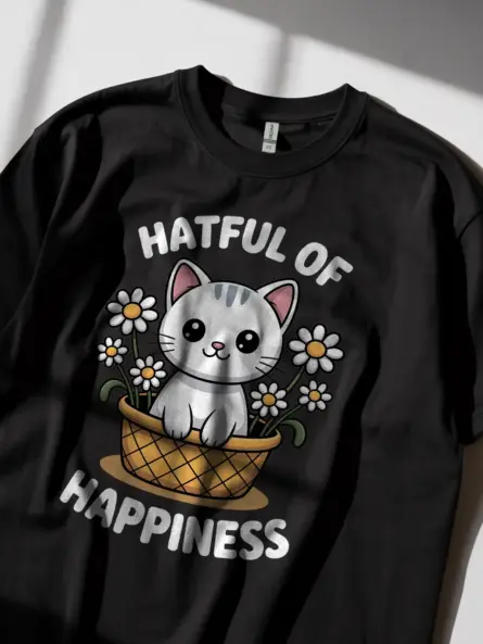 Cheerful Kawaii Cat T-Shirt – Hatful of Happiness Gift Tee - Image 2