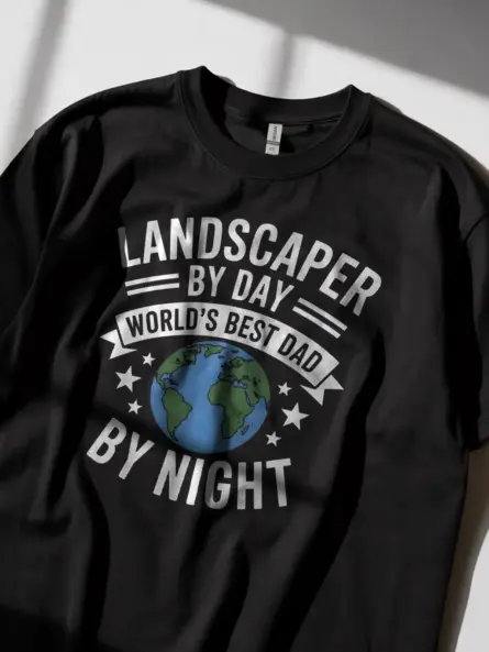 Bold Landscaper Dad Shirt – Patriotic “By Day By Night” Gift Tee - Image 2