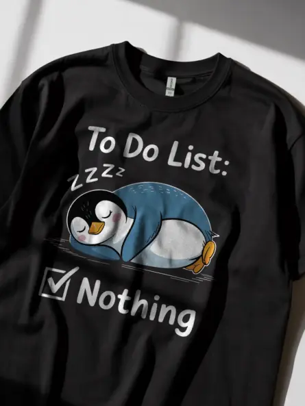 Lazy Penguin T-Shirt for Introverts – “To Do List: Nothing” Funny Cartoon Shirt - Image 3