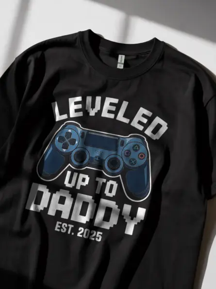 Leveled Up to Daddy Gaming T-Shirt for New Dads 2025 - Image 2