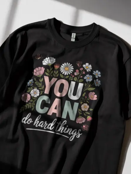 Motivational T-Shirt – Floral Chalkboard “Do Hard Things” Tee - Image 2