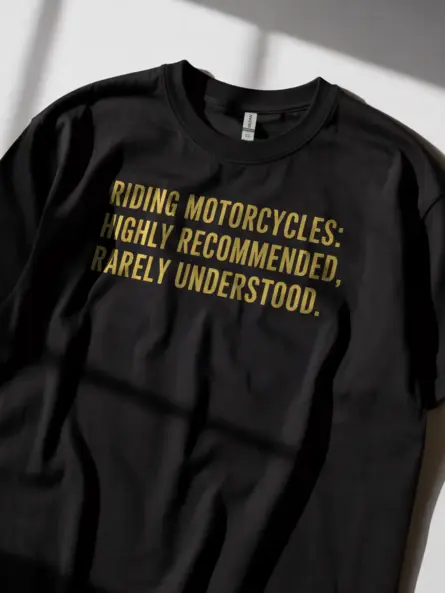 Striking Motorcycle Quote T-Shirt – Vintage Yellow Text on Black - Image 2