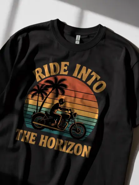 Motorcycle Sunset T-Shirt Ride Into The Horizon - Image 3