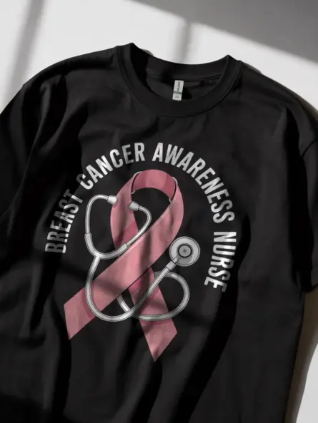 Powerful Nurse Breast Cancer Shirt – Pink Ribbon Awareness Tee - Image 3