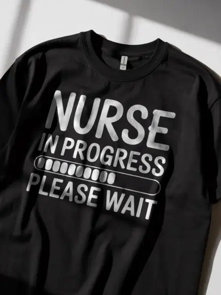Back view of black nurse in progress t-shirt – funny student shirt