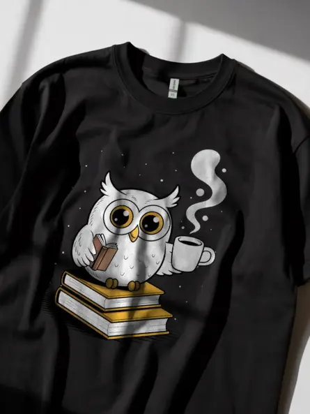 Owl Reading Shirt – Enchanting Graphic Tee for Night Book Lovers - Image 2