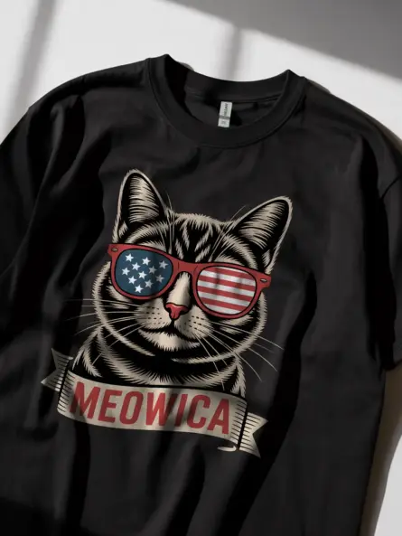 Bold Patriotic Cat Shirt – Meowica Graphic Tee for July 4th - Image 2