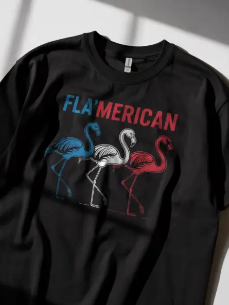 Patriotic Flamingo T-Shirt – FLA'MERICAN Red White Blue Tee - Image 2
