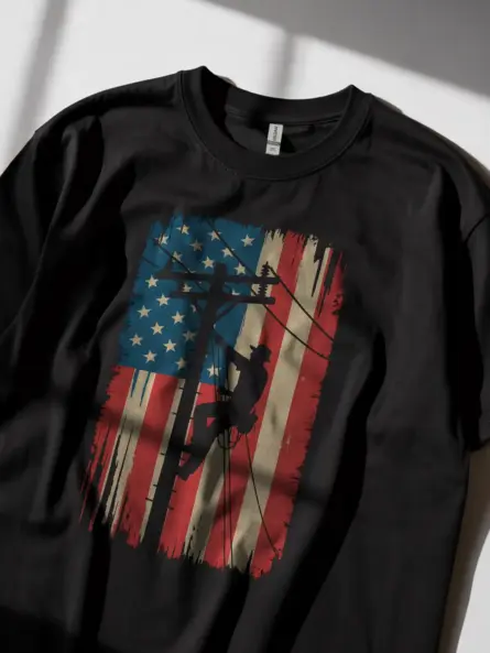 Patriotic Lineman T-Shirt – Vintage Flag Graphic - Image 6