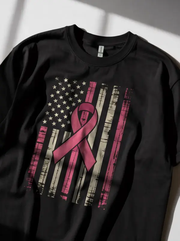 Black lifestyle – Pink Ribbon American Flag Shirt for breast cancer support