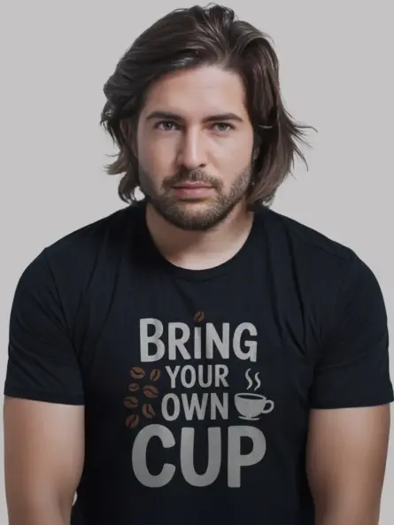 black bring your own cup t-shirt for coffee drinkers