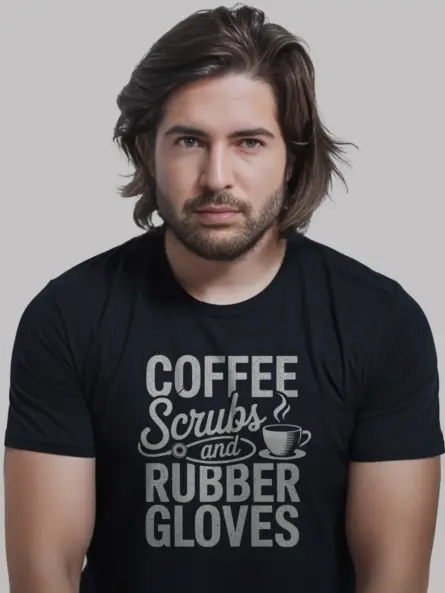 Black Coffee Scrubs and Rubber Gloves Shirt for Nurses