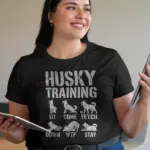 Black Front funny husky t shirt Husky Training graphic front view