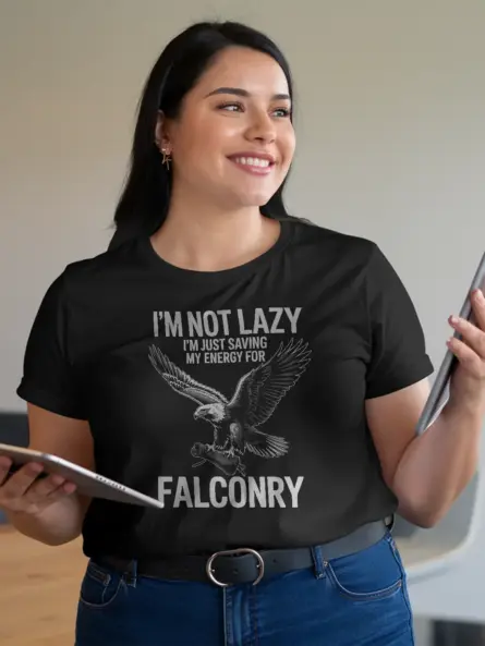 Funny Falconry Shirt for Falconers – Not Lazy Just Saving Energy Tee - Image 6