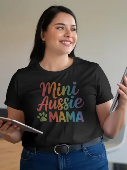 Mini Aussie Mom Shirt – Bold Rainbow Dog Mama Tee - Image 3