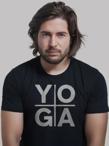 Minimalist Yoga Shirt – Bold Grid Logo Tee for Wellness Brands - Image 3