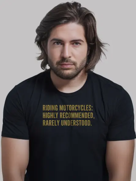 Striking Motorcycle Quote T-Shirt – Vintage Yellow Text on Black - Image 3