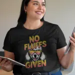 Black shirt front – No Fluffs Given design – no fluffs given poodle shirt