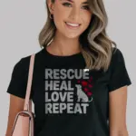 Black Shirt Front Rescue Love Repeat Shirt with Dog and Hearts