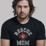 Black Shirt Front View Rescue Mom T-Shirt Varsity Style with Red Cross