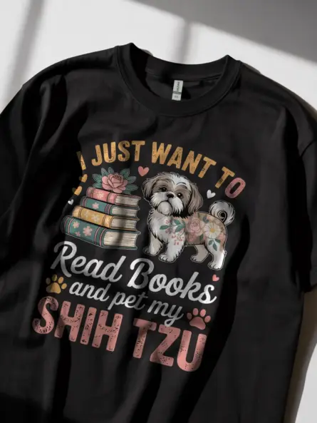 Read Books T-Shirt – Cozy Floral Shih Tzu Tee for Pet-Loving Bookworms  ⸻ - Image 3