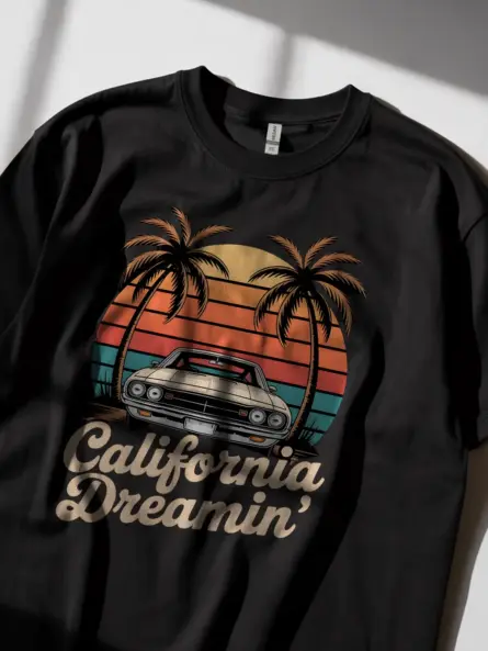 Retro California Dreamin Muscle Car T-Shirt - Image 2