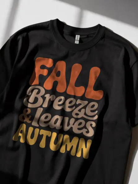 Retro Fall Tee– Vintage Autumn Leaves & Breeze Typography Tee - Image 2