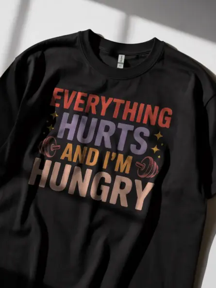 Retro Gym Motivation T-Shirt – Everything Hurts and I’m Hungry - Image 3