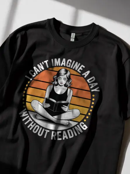 Retro Reading T-Shirt – 70s Style Sunset Graphic Tee for Book Lovers - Image 2