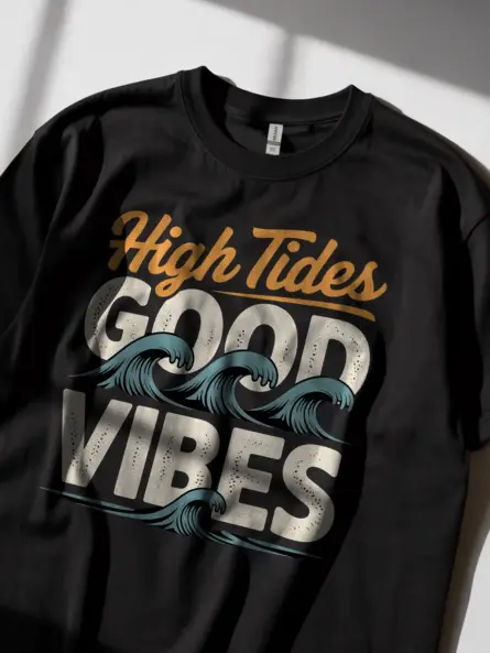 Retro Surf Beach T-Shirt High Tides Good Vibes - Image 2