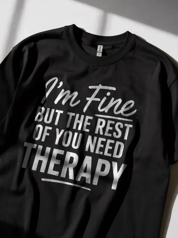 Lifestyle Shot Black shirt worn by woman smiling – sarcastic therapy t-shirt