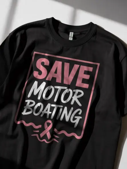 Save Motor Boating Shirt – Funny Pink Ribbon Awareness Tee - Image 5