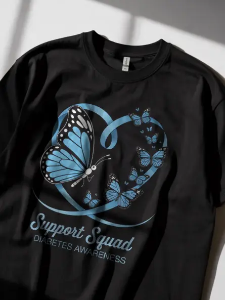Support Squad Diabetes Shirt – Blue Ribbon Butterfly Tee - Image 8