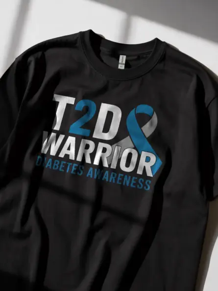 Bold T2D Warrior Diabetes Shirt – Blue Gray Awareness Ribbon Tee - Image 2