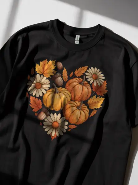 Thankful Heart Shirt – Cozy Autumn Graphic Tee with Pumpkin & Leaf Art - Image 11