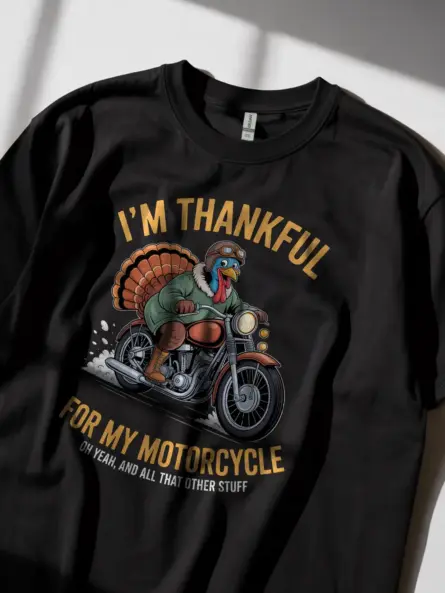 Hilarious Thanksgiving Motorcycle Shirt – Funny Turkey Rider Tee - Image 2