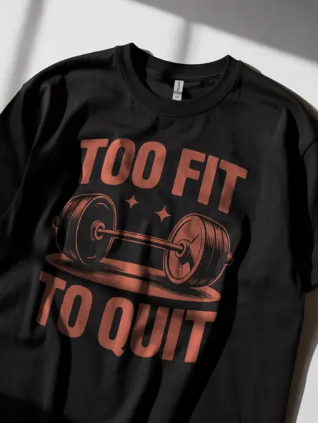 Too Fit To Quit T-Shirt | Retro Barbell Gym Motivation Tee - Image 3