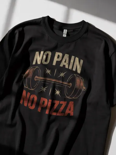 Vintage Motivational Gym T-Shirt – No Pain No Pizza Barbell Design - Image 2