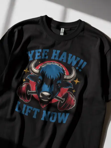 Western Powerlifting T-Shirt – Yee Haw Lift Now Buffalo Gym Tee - Image 3