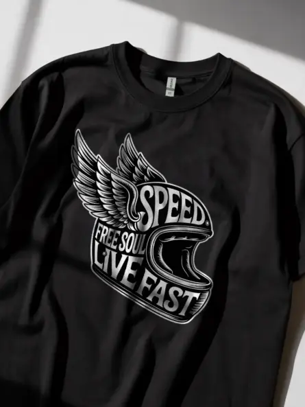 Legendary Winged Motorcycle Helmet T-Shirt – Live Fast Free Soul - Image 2