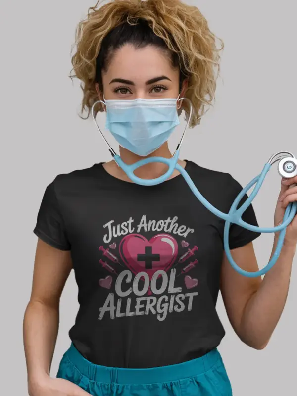 Black Cool Allergist Shirt with Heart and Syringes