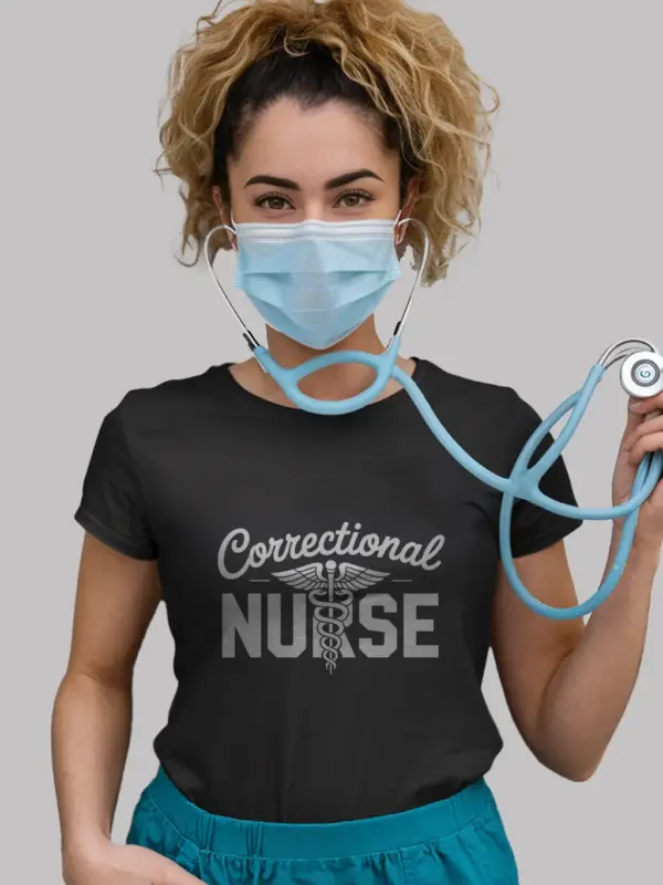 Black Correctional Nurse T-Shirt with Caduceus Symbol