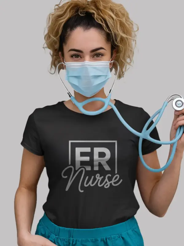 Black ER Nurse Shirt with Modern Minimalist Logo