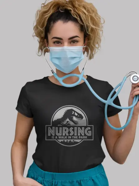 Black Nursing Is a Walk in the Park Shirt with T-Rex Design