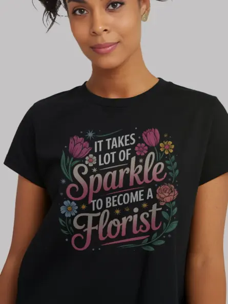 Whimsical Sparkle Florist T-Shirt for Women - Image 2