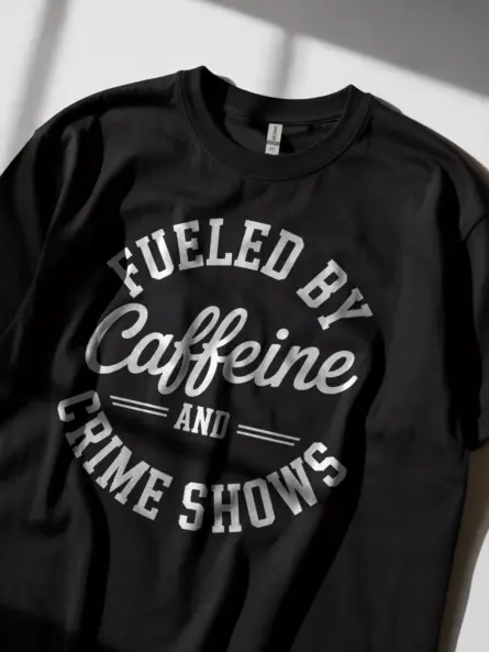 black Lifestyle image of black funny crime show shirt for coffee lovers