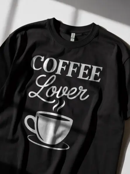 Black affordable coffee lover tee with Better Coffee! LESS Bucks! design lifestyle shot